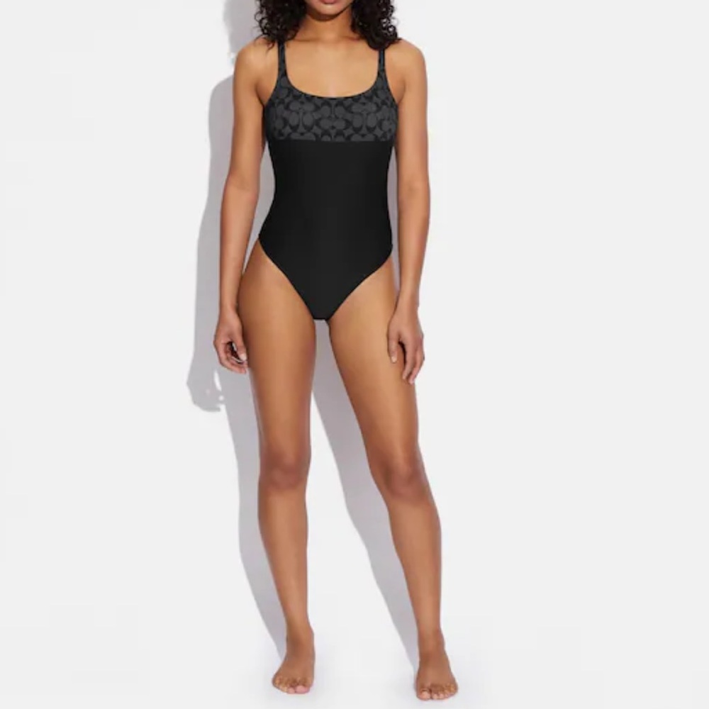 Coach Signature One Piece Swimsuit and Zipper Pouch Bag